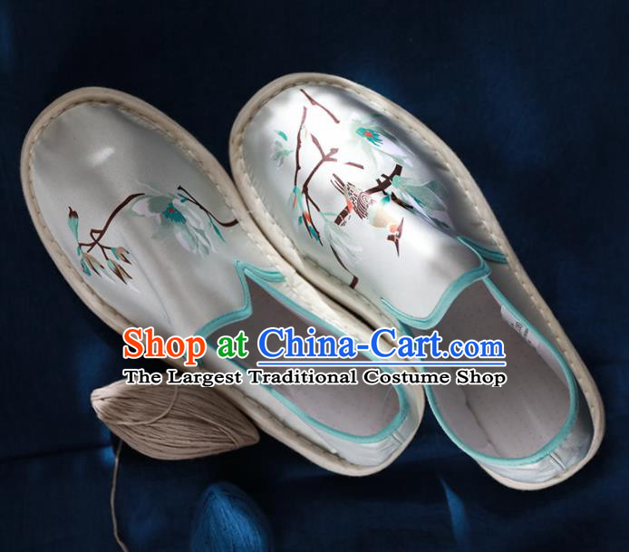 Chinese Handmade Blue Satin Shoes Traditional National Shoes Ancient Princess Embroidered Hanfu Shoes for Women