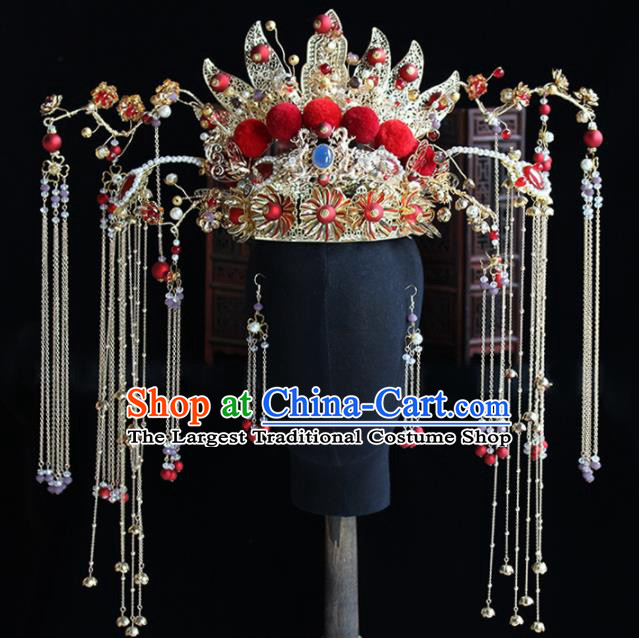 Chinese Handmade Palace Red Venonat Phoenix Coronet Hairpins Ancient Princess Hanfu Hair Accessories Headwear for Women