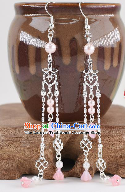 Handmade Chinese Classical Tassel Pink Earrings Ancient Palace Hanfu Ear Accessories for Women