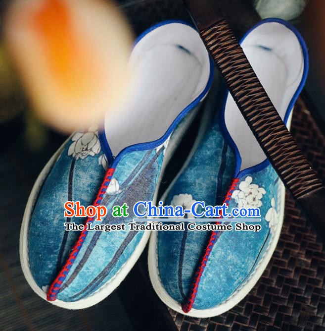 Chinese Handmade Cloth Shoes Traditional National Shoes Ancient Princess Blue Hanfu Shoes for Women