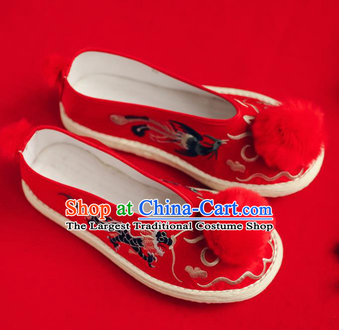 Chinese Handmade Wedding Red Cloth Shoes Traditional National Shoes Ancient Princess Embroidered Hanfu Shoes for Women