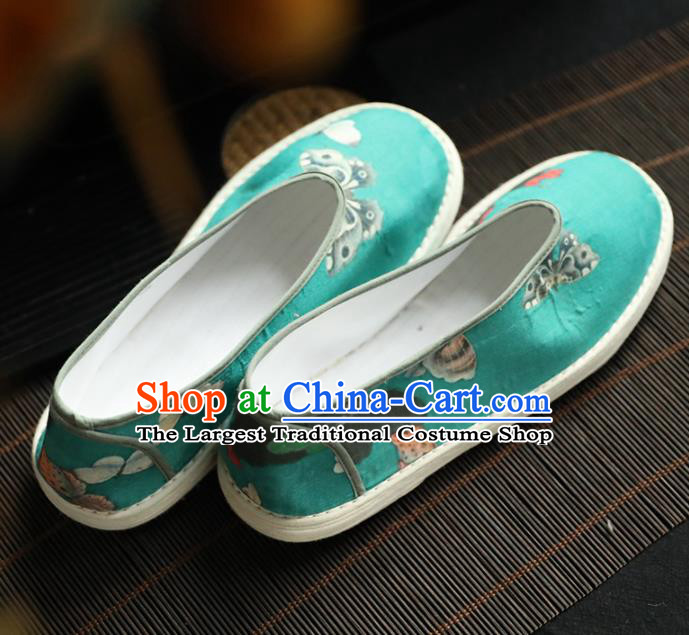 Chinese Handmade Green Cloth Shoes Traditional National Shoes Ancient Princess Hanfu Shoes for Women