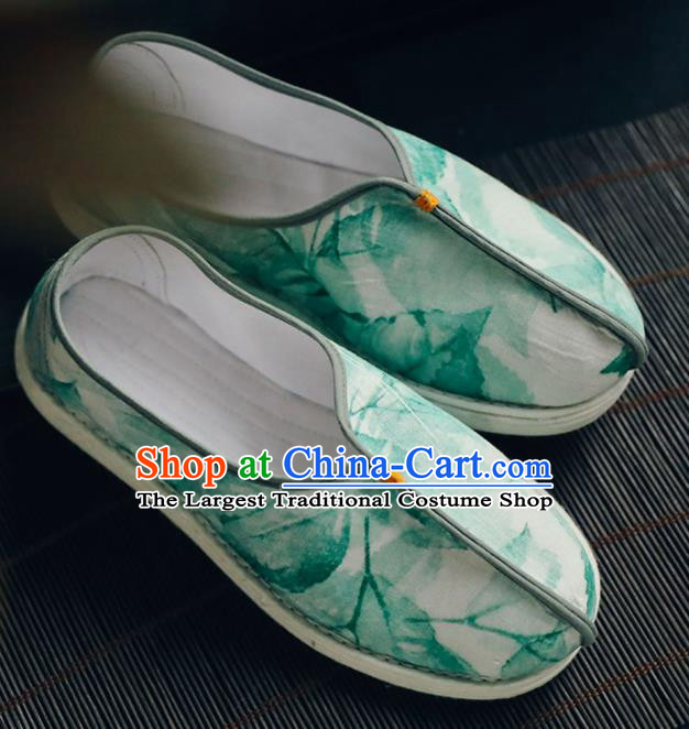 Chinese Handmade Green Cloth Shoes Traditional National Shoes Ancient Princess Hanfu Shoes for Women