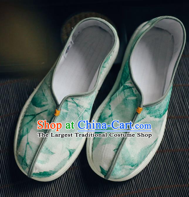 Chinese Handmade Green Cloth Shoes Traditional National Shoes Ancient Princess Hanfu Shoes for Women