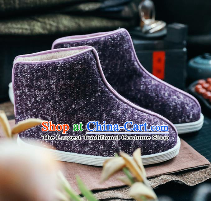 Chinese Handmade Purple Cloth Boots Traditional National Shoes Ancient Princess Hanfu Shoes for Women