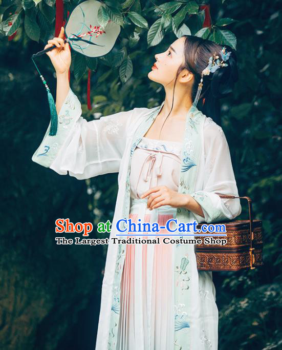 Chinese Traditional Song Dynasty Rich Lady Historical Costume Ancient Peri Embroidered Hanfu Dress for Women