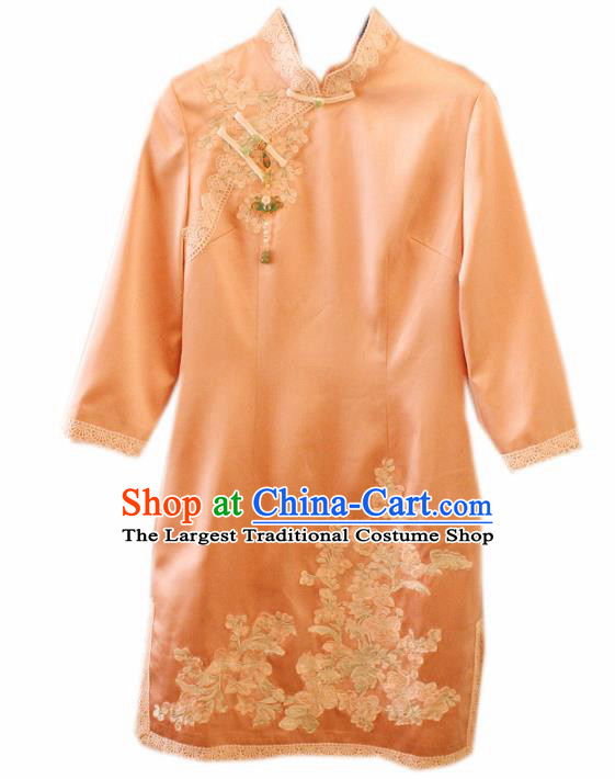 Chinese Classical National Embroidered Pink Cheongsam Traditional Tang Suit Qipao Dress for Women