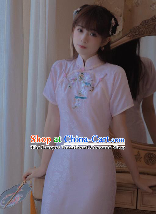 Chinese Classical National Pink Silk Cheongsam Traditional Tang Suit Qipao Dress for Women
