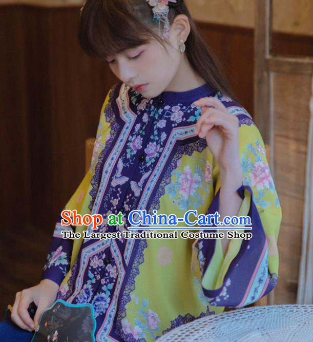 Chinese National Classical Embroidered Yellow Blouse Traditional Tang Suit Upper Outer Garment for Women