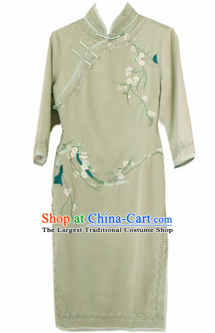 Traditional Chinese National Embroidered Green Cheongsam Classical Tang Suit Qipao Dress for Women
