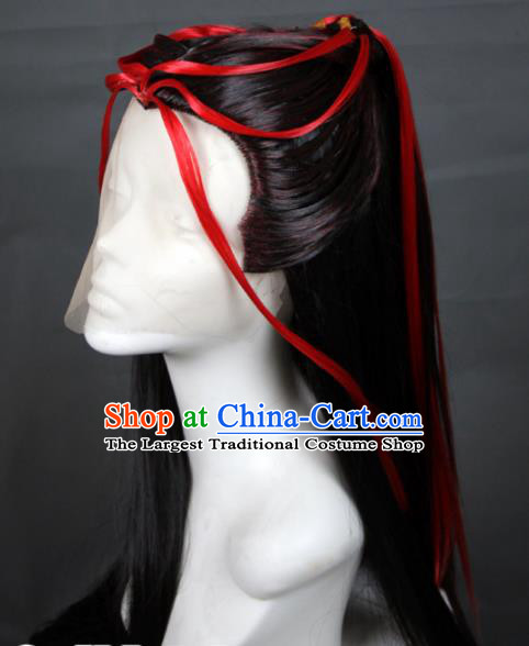Chinese Traditional Cosplay Prince Black Wig Ancient Swordsman Wig Sheath for Men