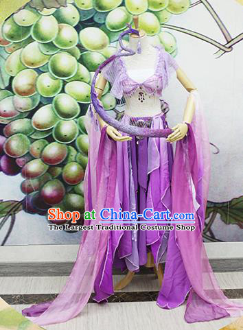 Chinese Traditional Cosplay Swordswoman Costume Ancient Peri Purple Hanfu Dress for Women