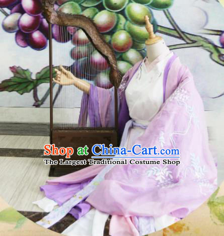 Chinese Traditional Cosplay Jin Dynasty Costume Ancient Peri Princess Purple Hanfu Dress for Women