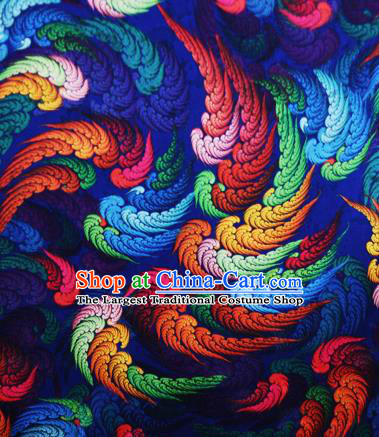 Chinese Traditional Fabric Classical Wings Pattern Design Royalblue Brocade Cheongsam Satin Material Silk Fabric