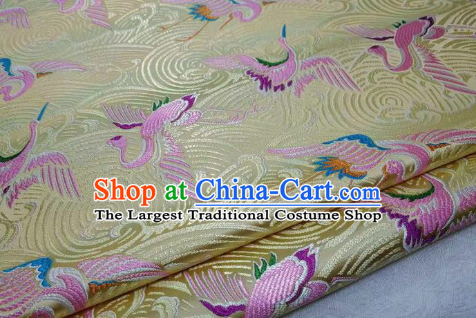 Chinese Traditional Tang Suit Royal Cranes Pattern Yellow Brocade Satin Fabric Material Classical Silk Fabric