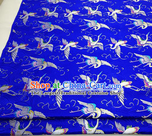 Chinese Traditional Tang Suit Royal Cranes Pattern Royalblue Brocade Satin Fabric Material Classical Silk Fabric