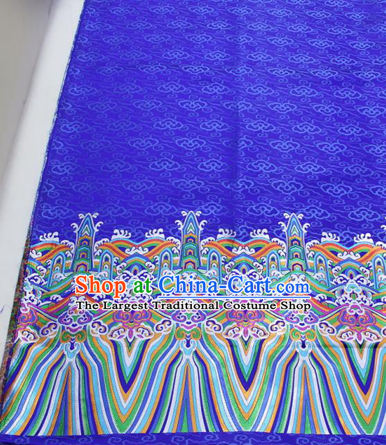 Asian Chinese Traditional Tang Suit Royal Waves Pattern Royalblue Brocade Satin Fabric Material Classical Silk Fabric