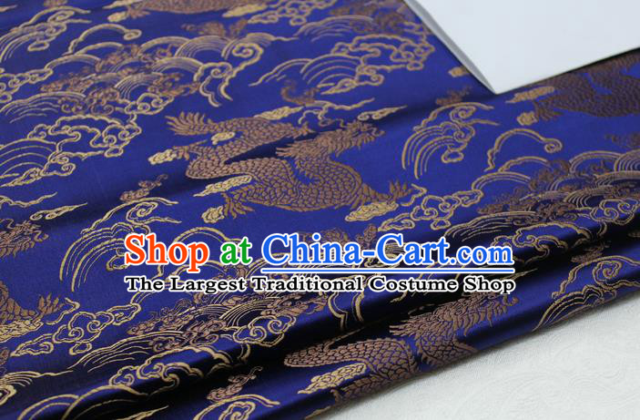 Asian Chinese Traditional Tang Suit Royal Cloud Dragon Pattern Royalblue Brocade Satin Fabric Material Classical Silk Fabric