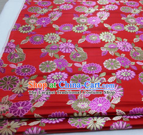 Asian Chinese Traditional Tang Suit Royal Chrysanthemum Pattern Red Brocade Satin Fabric Material Classical Silk Fabric