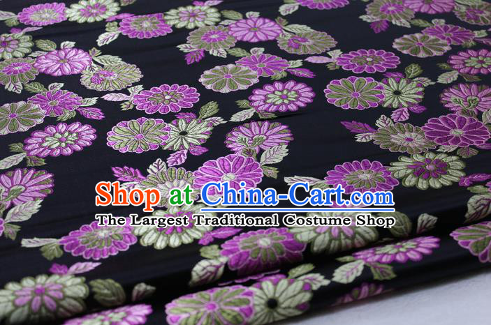 Asian Chinese Traditional Tang Suit Royal Chrysanthemum Pattern Black Brocade Satin Fabric Material Classical Silk Fabric
