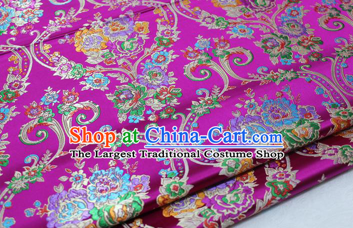 Asian Chinese Traditional Tang Suit Royal Peony Vase Pattern Rosy Brocade Satin Fabric Material Classical Silk Fabric