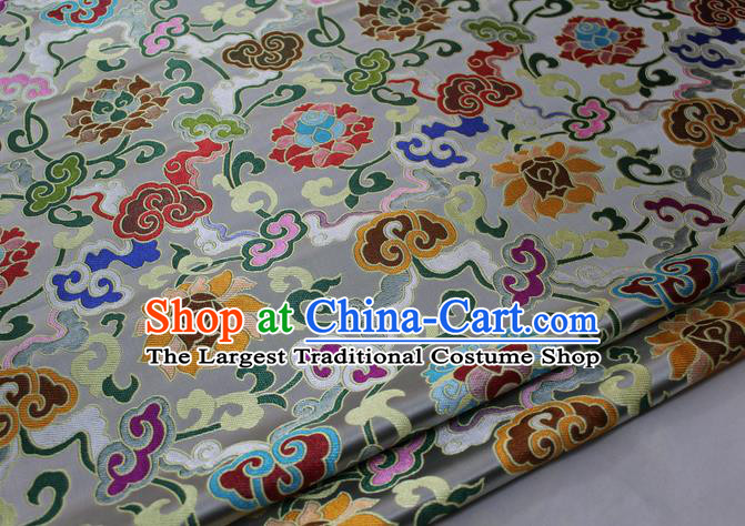 Chinese Traditional Fabric Royal Lotus Pattern White Brocade Material Hanfu Classical Satin Silk Fabric