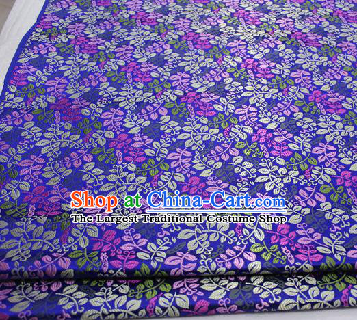Asian Chinese Traditional Classical Leaf Pattern Royalblue Brocade Tang Suit Satin Fabric Material Classical Silk Fabric
