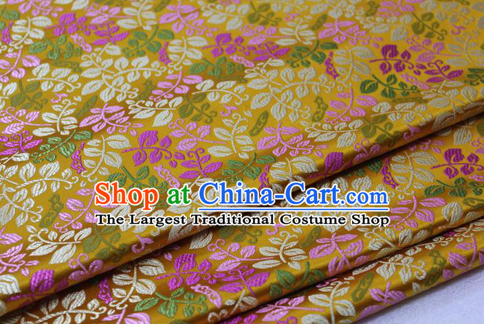 Asian Chinese Traditional Classical Leaf Pattern Golden Brocade Tang Suit Satin Fabric Material Classical Silk Fabric