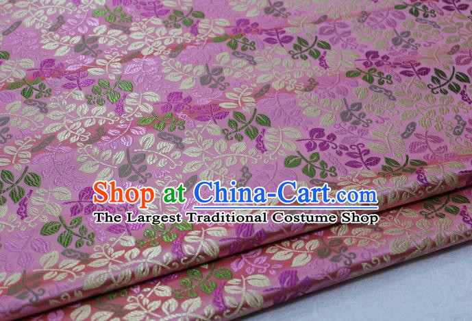 Asian Chinese Traditional Classical Leaf Pattern Pink Brocade Tang Suit Satin Fabric Material Classical Silk Fabric