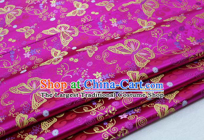 Asian Chinese Traditional Classical Butterfly Pattern Rosy Brocade Tang Suit Satin Fabric Material Classical Silk Fabric
