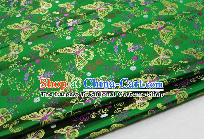 Asian Chinese Traditional Classical Butterfly Pattern Green Brocade Tang Suit Satin Fabric Material Classical Silk Fabric
