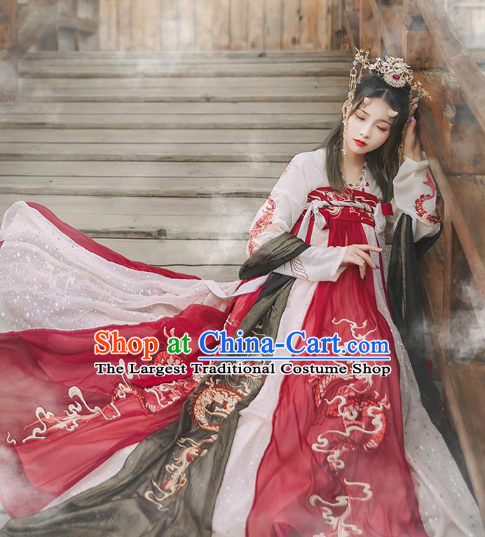 Chinese Ancient Goddess Red Hanfu Dress Traditional Tang Dynasty Court Lady Embroidered Historical Costume for Women