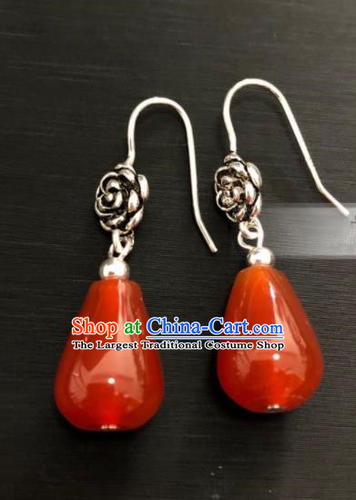 Traditional Chinese Mongol Nationality Agate Ear Accessories Mongolian Ethnic Folk Dance Earrings for Women