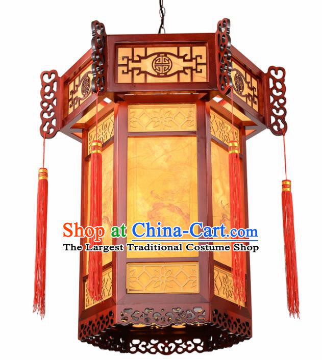Chinese Traditional Handmade Sheepskin Palace Lantern Classical Wood Carving Hanging Lanterns Ceiling Lamp