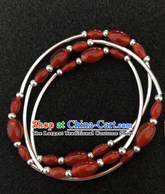 Traditional Chinese Mongol Nationality Agate Beads Bracelet Accessories Mongolian Ethnic Bangle for Women