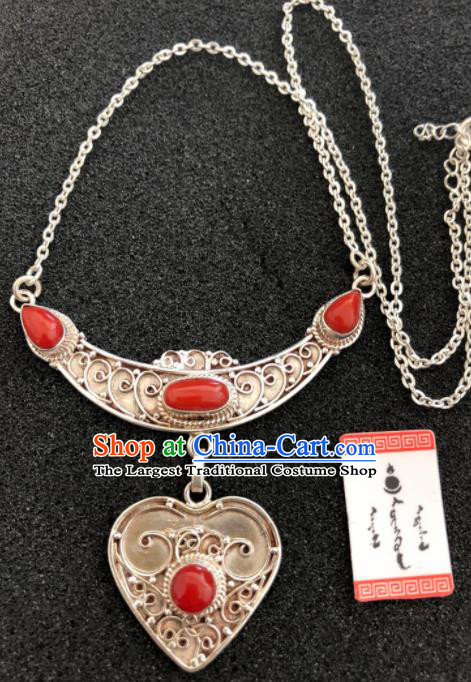 Traditional Chinese Mongol Nationality Sliver Necklet Accessories Mongolian Ethnic Necklace for Women