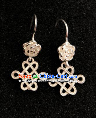 Traditional Chinese Mongol Nationality Sliver Chinese Knot Ear Accessories Mongolian Ethnic Earrings for Women