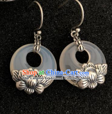 Traditional Chinese Mongol Nationality Sliver White Chalcedony Ear Accessories Mongolian Ethnic Earrings for Women