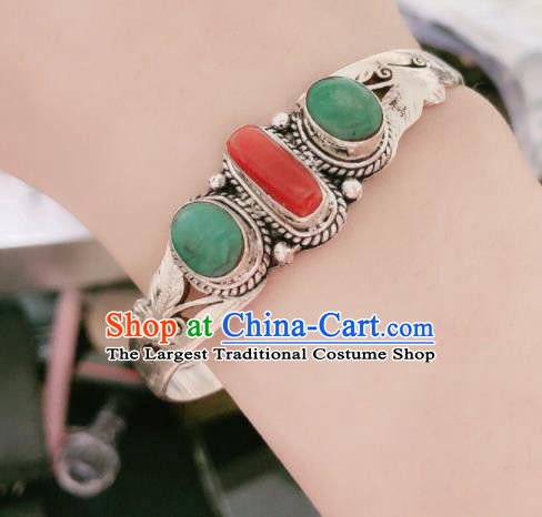 Traditional Chinese Mongol Nationality Bracelet Accessories Mongolian Ethnic Sliver Bangle for Women