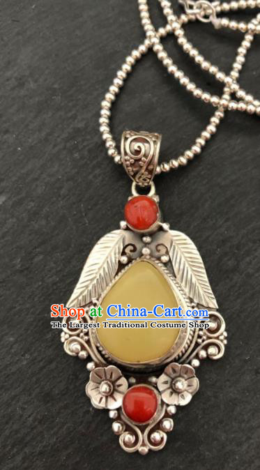 Traditional Chinese Mongol Nationality Sliver Beeswax Necklet Accessories Mongolian Ethnic Necklace for Women
