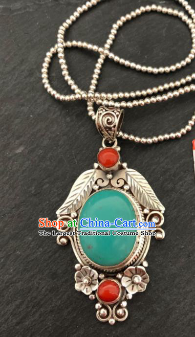 Traditional Chinese Mongol Nationality Kallaite Sliver Necklet Accessories Mongolian Ethnic Necklace for Women