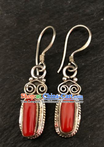 Traditional Chinese Mongol Nationality Ear Accessories Mongolian Ethnic Sliver Earrings for Women
