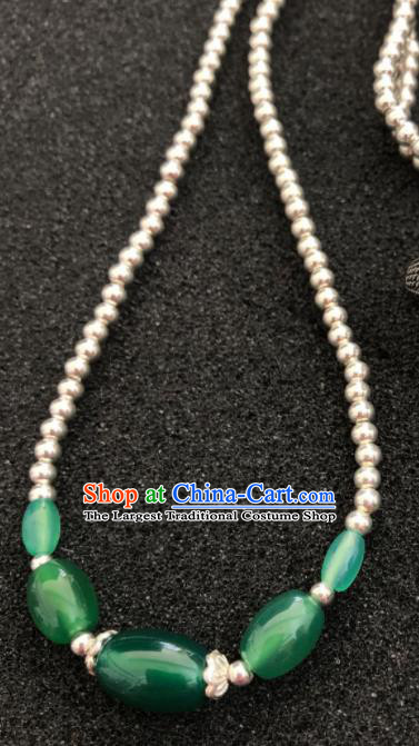 Traditional Chinese Mongol Nationality Jade Sliver Necklet Accessories Mongolian Ethnic Necklace for Women