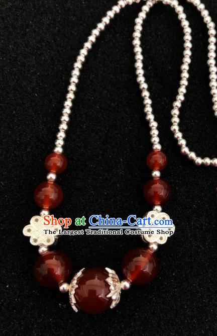 Traditional Chinese Mongol Nationality Agate Sliver Necklet Accessories Mongolian Ethnic Necklace for Women
