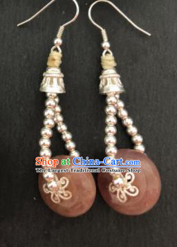Traditional Chinese Mongol Nationality Rose Crystal Ear Accessories Mongolian Ethnic Sliver Earrings for Women