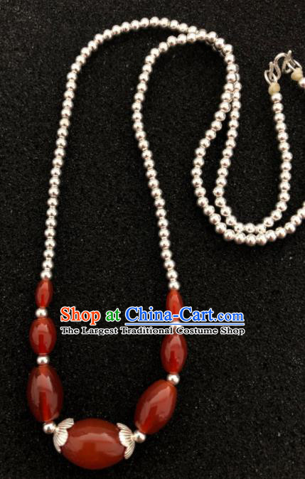 Traditional Chinese Mongol Nationality Red Agate Sliver Necklet Accessories Mongolian Ethnic Necklace for Women