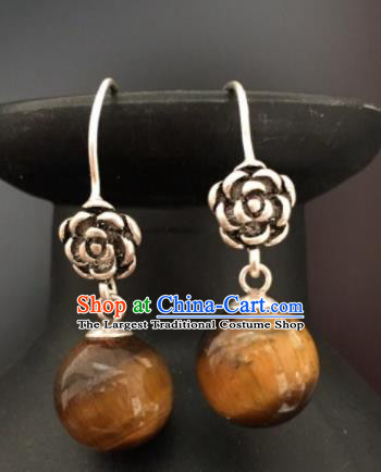 Traditional Chinese Mongol Nationality Ear Accessories Mongolian Ethnic Brown Stone Earrings for Women