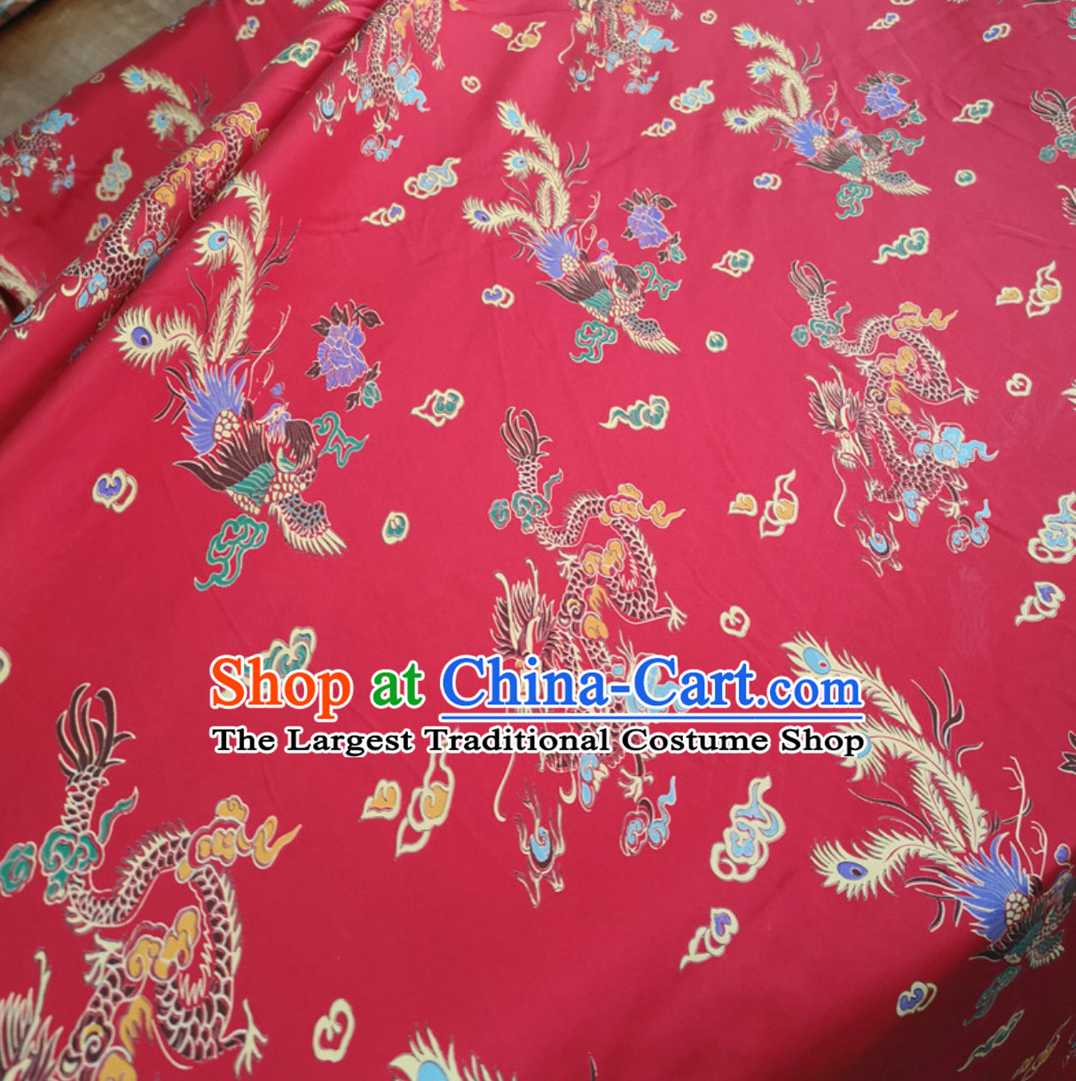 100% Pure Silk Dragon Phoenix Pattern Fabric