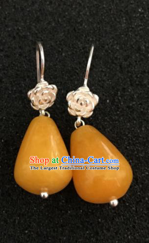 Traditional Chinese Mongol Nationality Yellow Stone Ear Accessories Mongolian Ethnic Earrings for Women