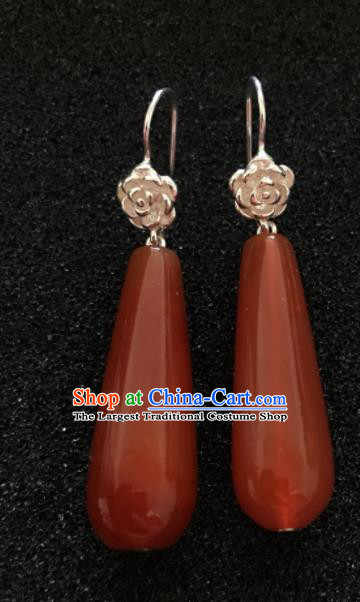 Traditional Chinese Mongol Nationality Red Agate Ear Accessories Mongolian Ethnic Earrings for Women